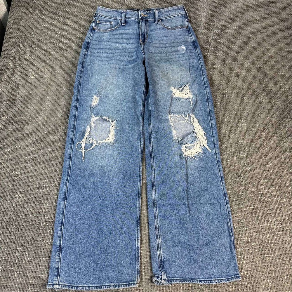 Hollister High-Rise Vintage Baggy Jeans Womens 28 Light Wash Distressed